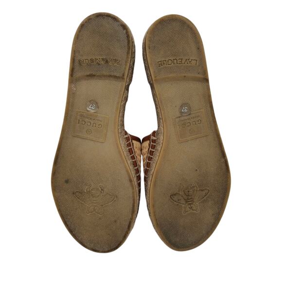 Gucci GG Adela Raffia Espadrille Slide Flat Sandal Size 37 US 7 Beige Brown Red - Picture 10 of 10